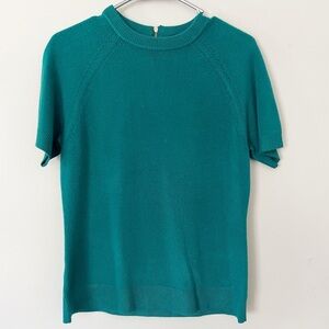 Evan Picone Green Sweater Soft Cozy Tiel Short Sleeve Office Career Business M